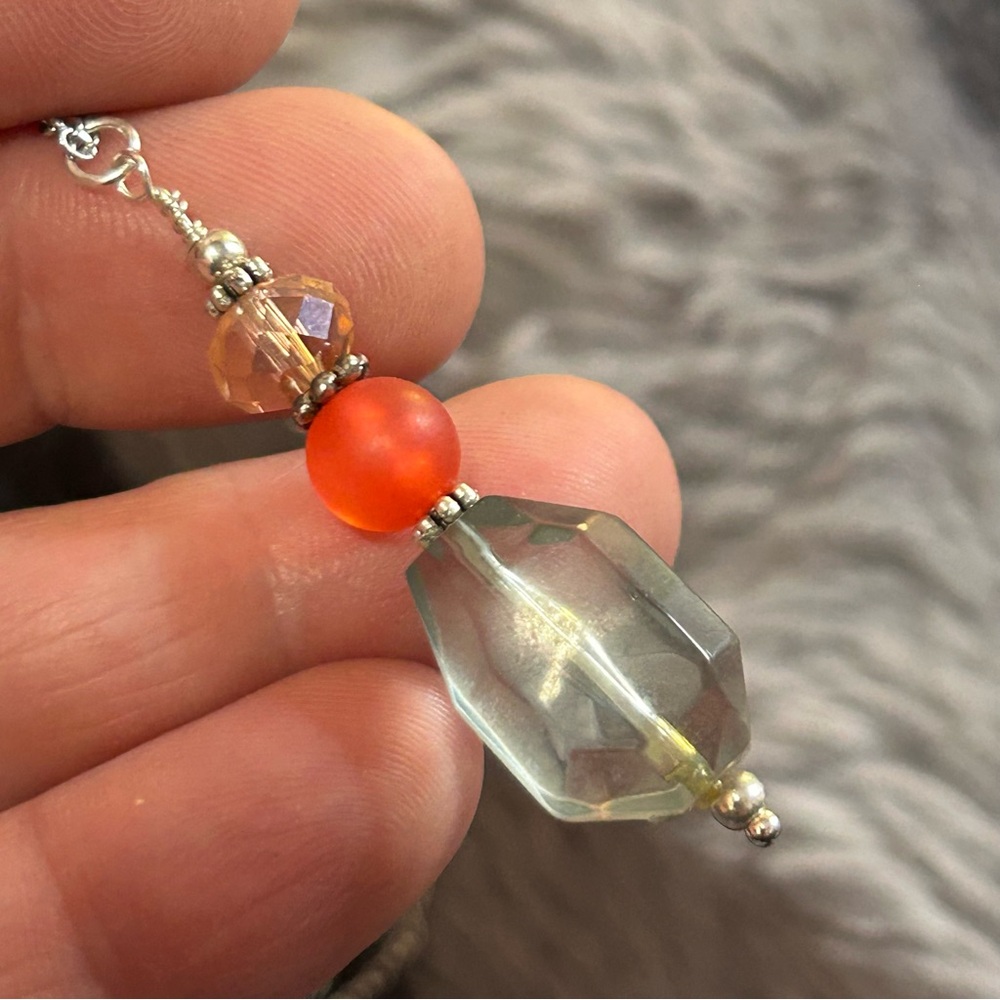 Handcrafted faceted crystal frosted glass lucite pendant on chain necklace